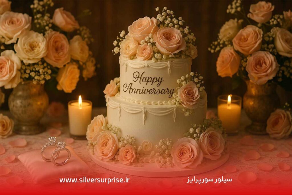 کیک سورپرایز سالگرد ازدواج با سیلور سورپرایز